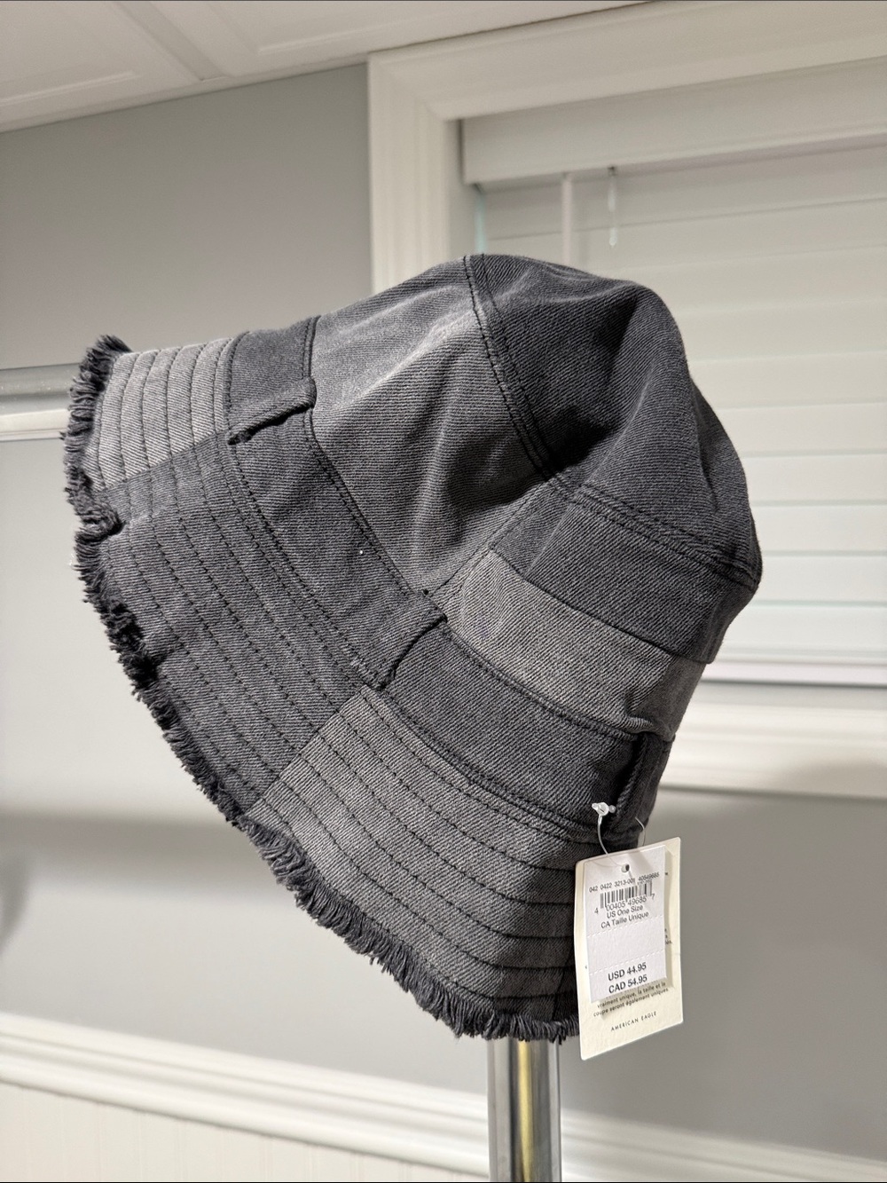 American Eagle Outfitters Black Frayed-Trim Bucket Hat